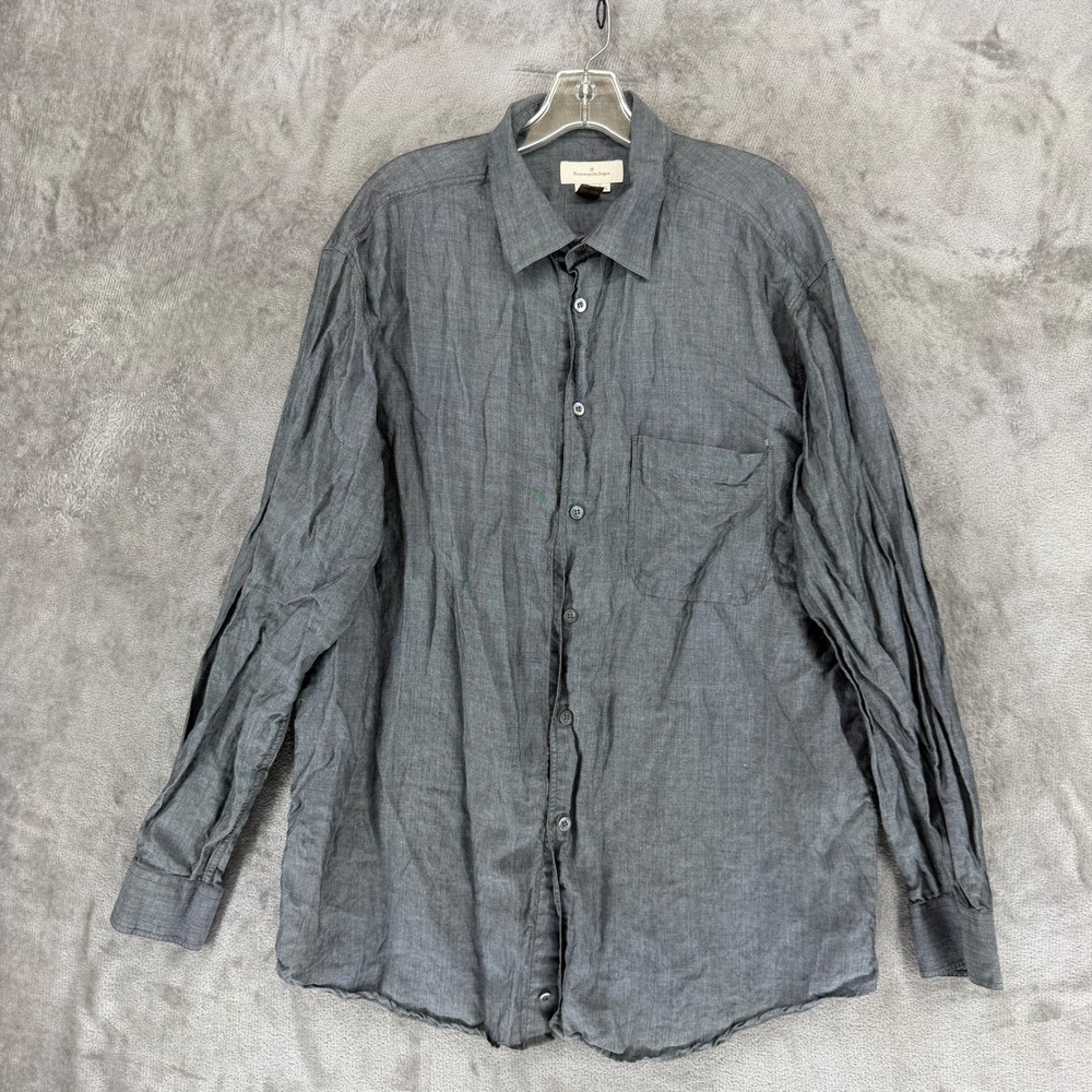 Ermenegildo Zegna Linen Shirt Mens XL Grey Button-down EUC